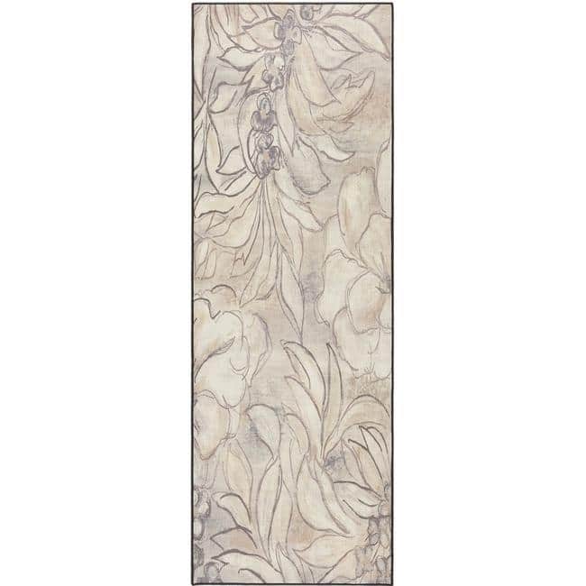 Eco-Washable Cream Rug Floral Design Non-Slip
