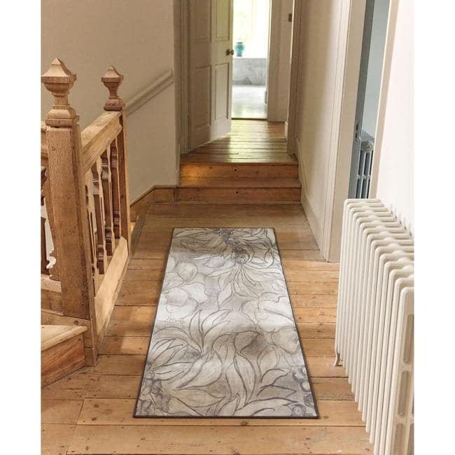 Eco-Washable Cream Rug Floral Design Non-Slip