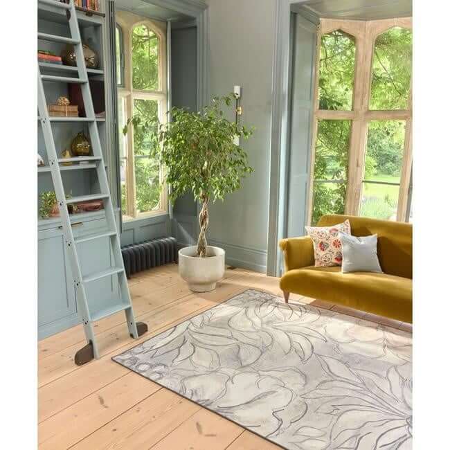 Eco-Washable Cream Rug Floral Design Non-Slip