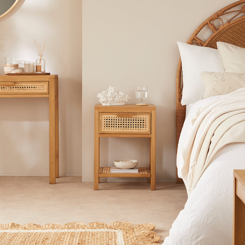 Fishe & Lilly Bali Rattan Bedside Table with 1 Drawer