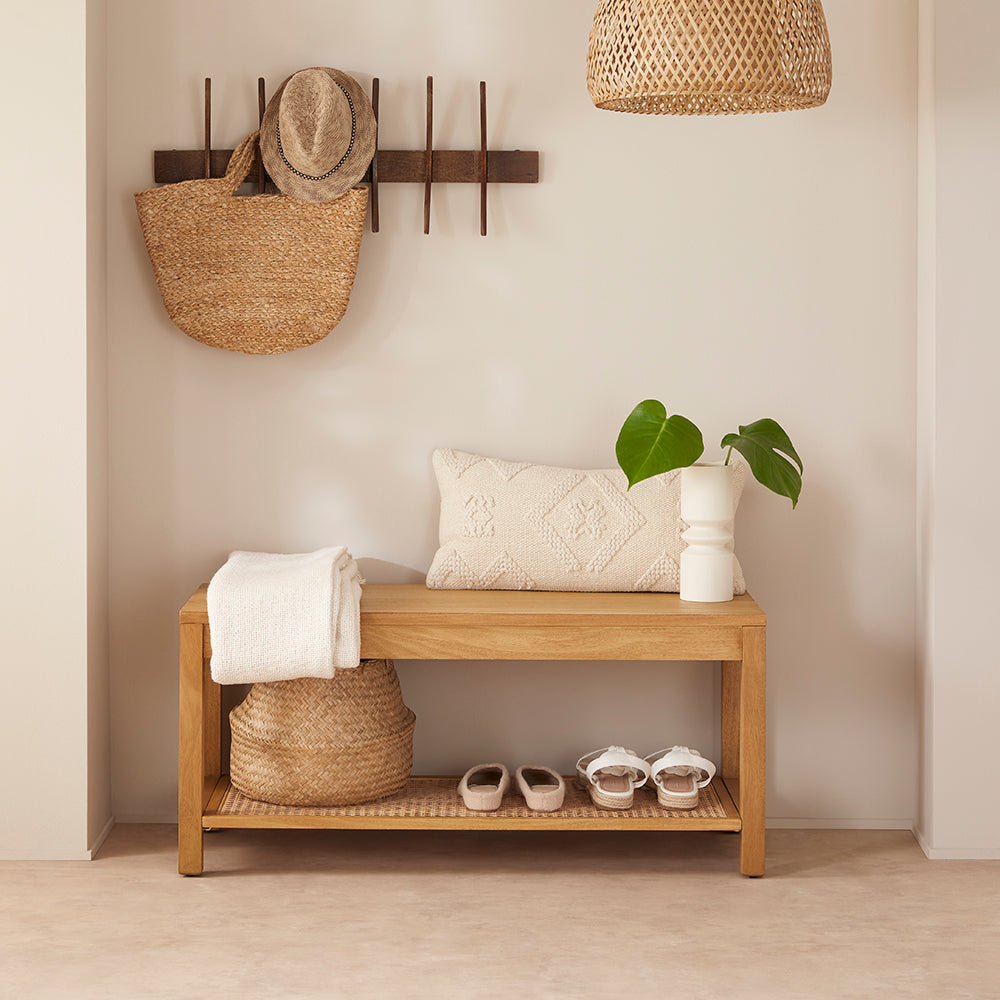 Fishe & Lilly Bali Rattan Bench with Storage Shelf