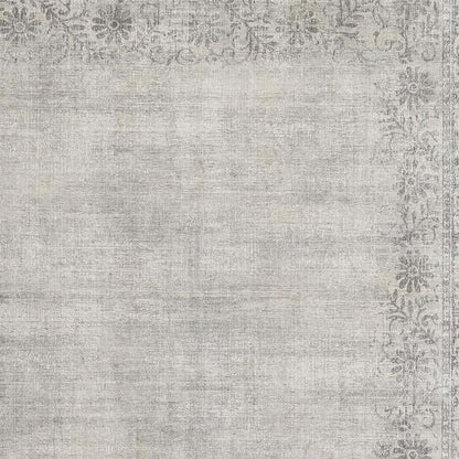 Eco-Washable Grey Rug Bordered Design Non-Slip