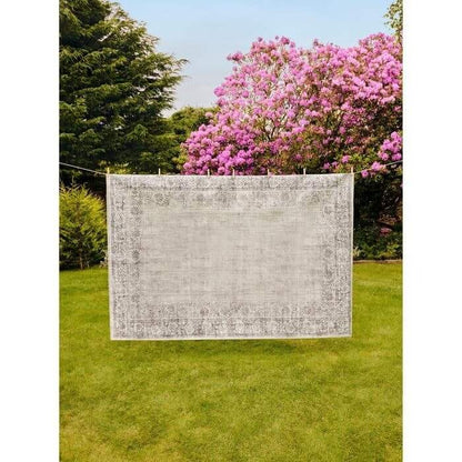 Eco-Washable Grey Rug Bordered Design Non-Slip