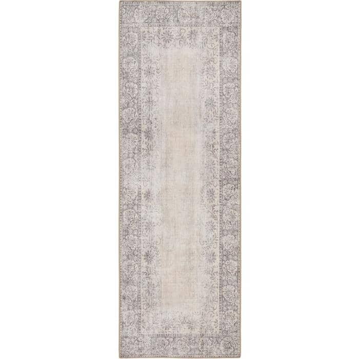 Eco-Washable Grey Rug Bordered Design Non-Slip