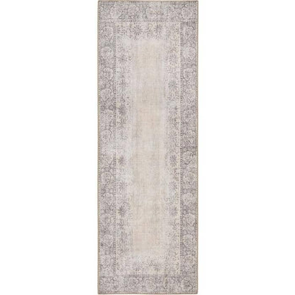 Eco-Washable Grey Rug Bordered Design Non-Slip