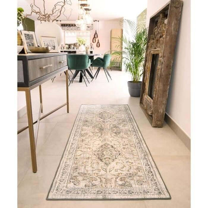 Eco-Washable Grey Rug Bordered Design Non-Slip