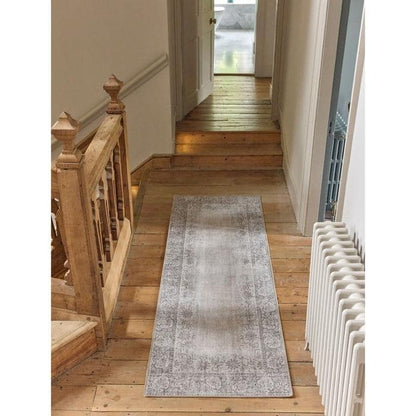 Eco-Washable Grey Rug Bordered Design Non-Slip