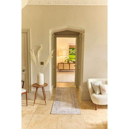Eco-Washable Grey Rug Bordered Design Non-Slip