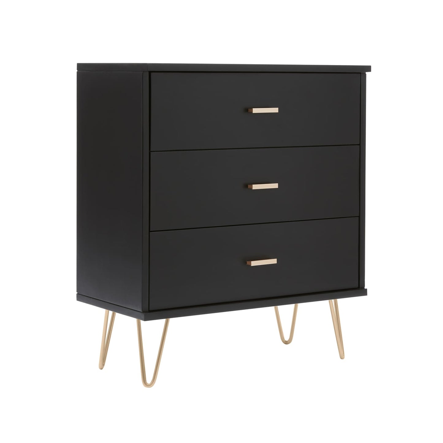 Fishe & Lilly Monroe Solid Wood Black Chest of 3 Drawers