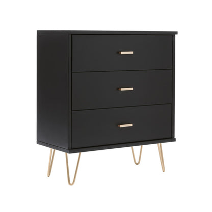 Fishe & Lilly Monroe Solid Wood Black Chest of 3 Drawers
