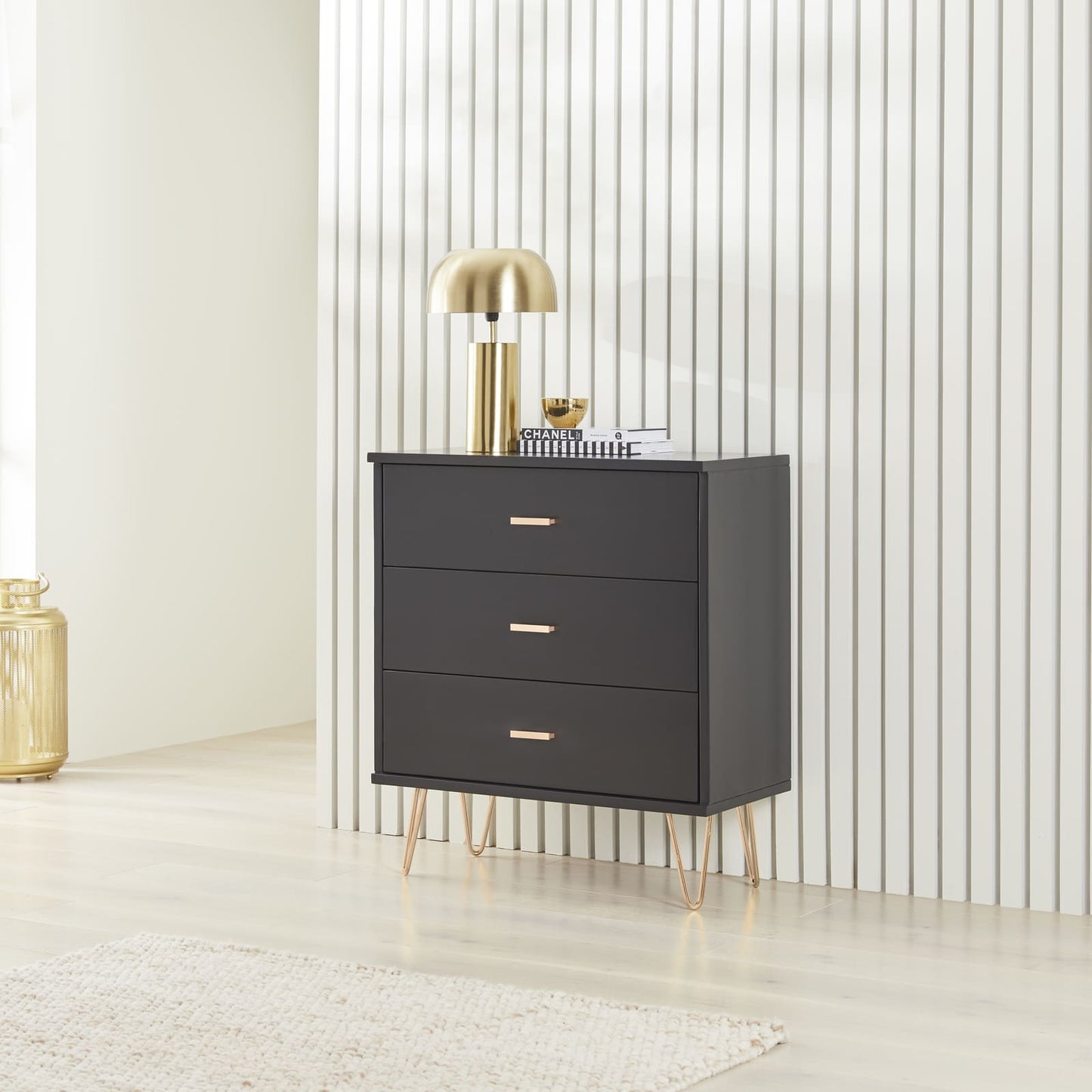 Fishe & Lilly Monroe Solid Wood Black Chest of 3 Drawers