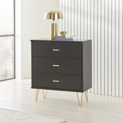 Fishe & Lilly Monroe Solid Wood Black Chest of 3 Drawers