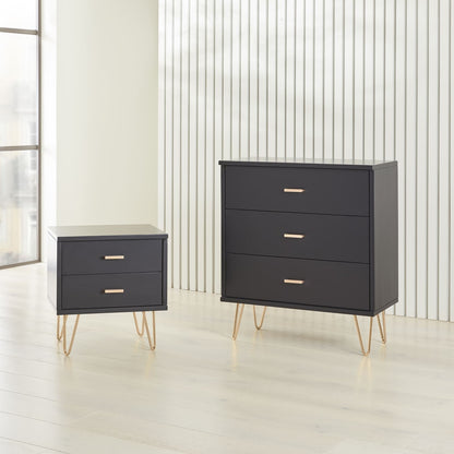 Fishe & Lilly Monroe Solid Wood Black Chest of 3 Drawers