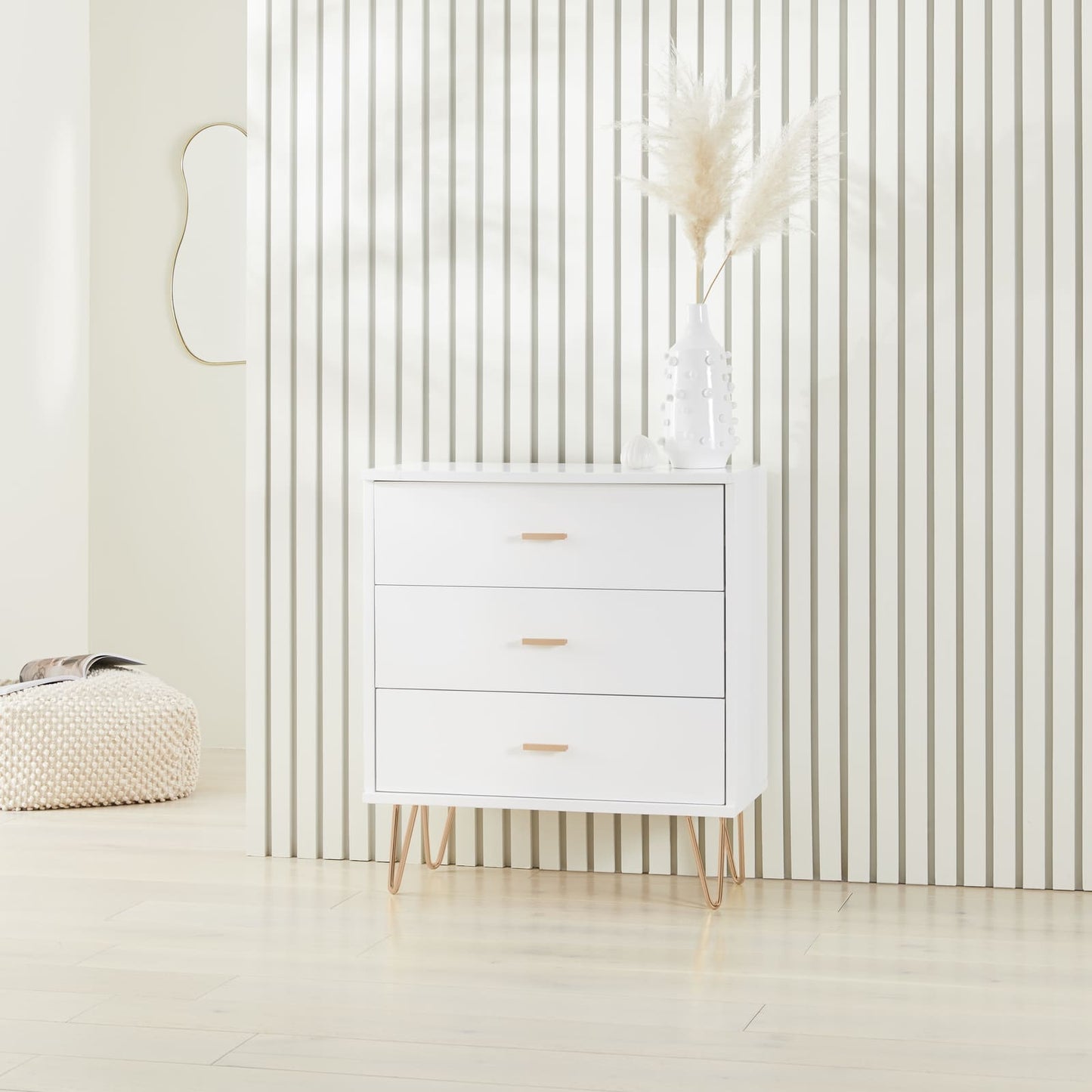Fishe & Lilly Monroe Solid Wood White Chest of 3 Drawers