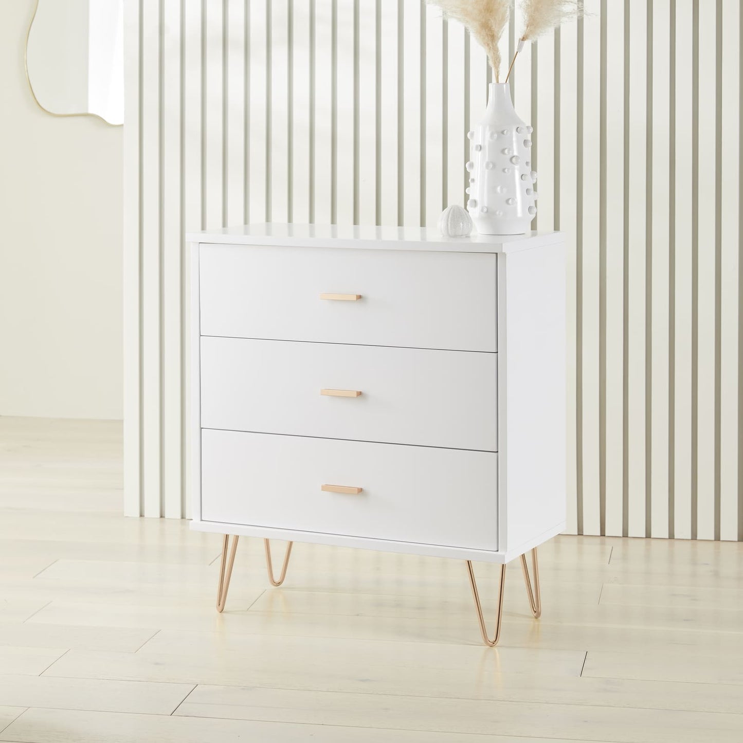 Fishe & Lilly Monroe Solid Wood White Chest of 3 Drawers