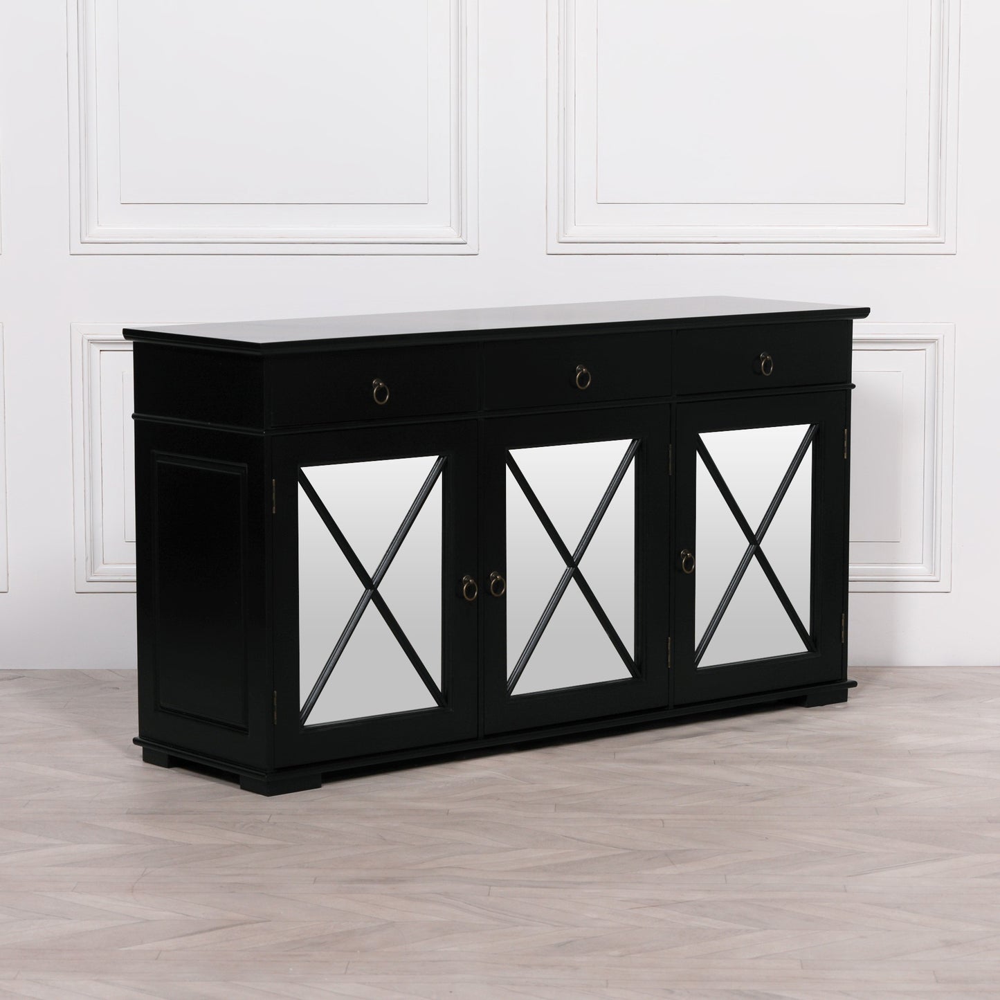 Maison Reproductions Black Oriental Sideboard with Mirrored Doors