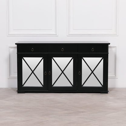 Maison Reproductions Black Oriental Sideboard with Mirrored Doors