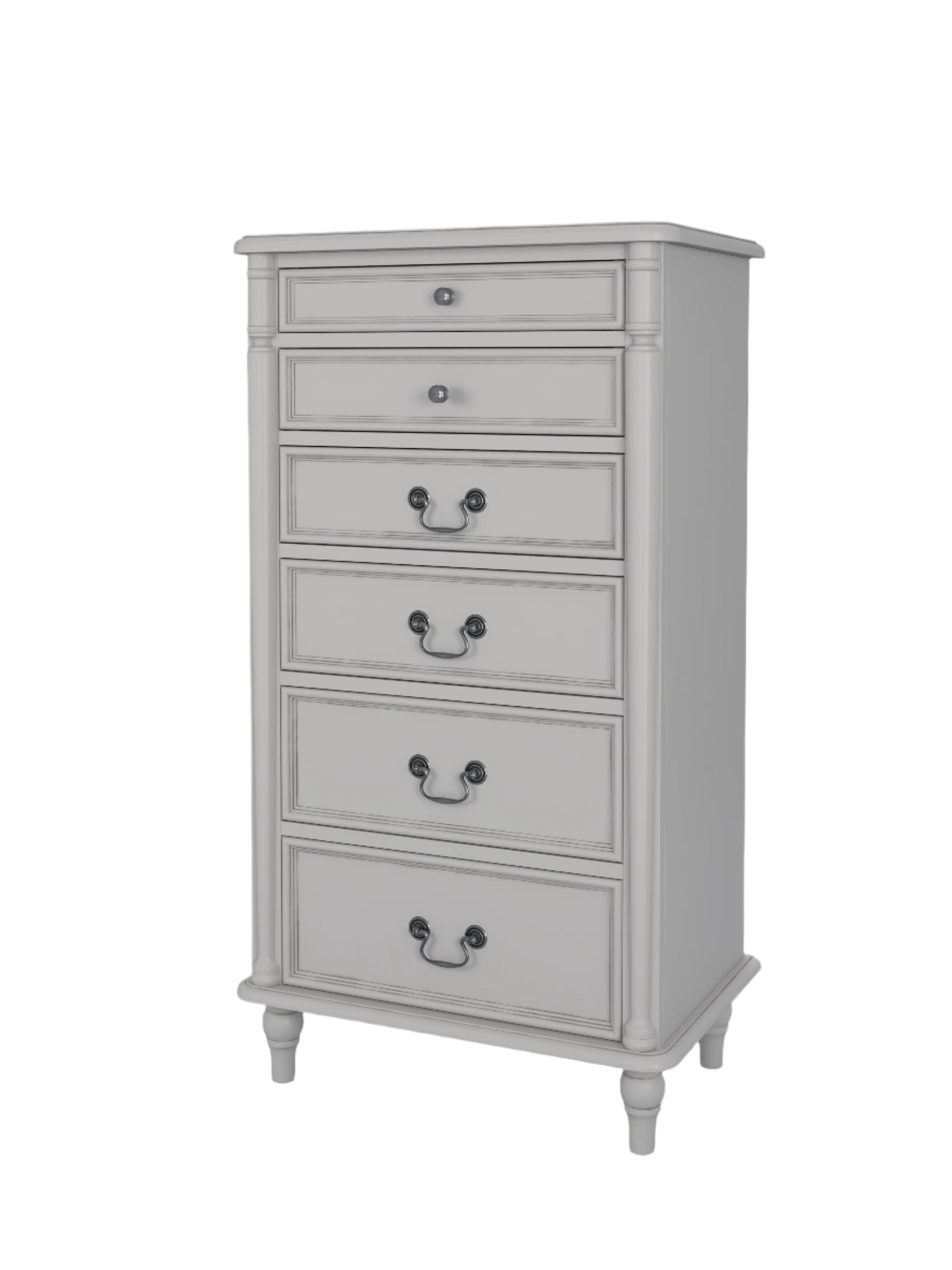 A Laura Ashley Clifton 6 Drawer Tall Chest in grey colour with a traditional design.