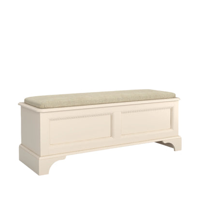 Beige bench with cushion on a white background