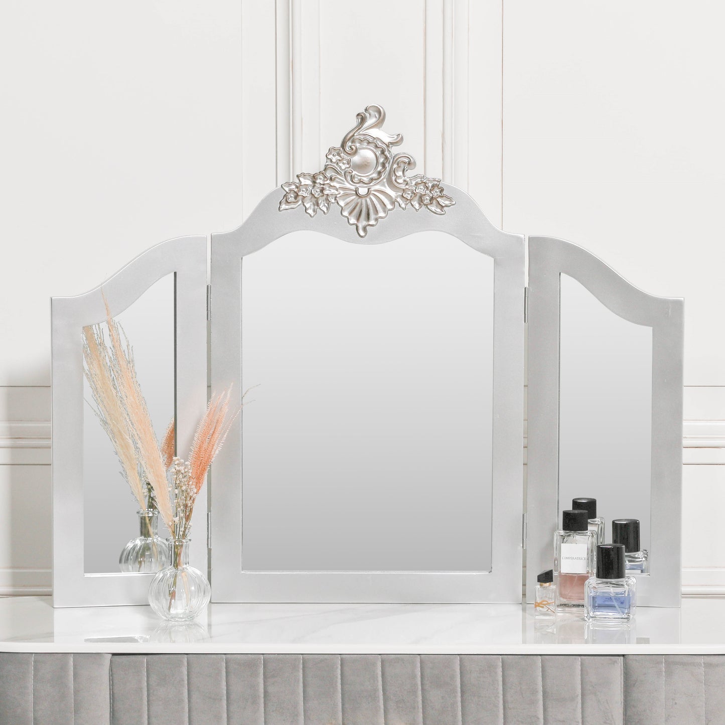 French Antique Silver Vanity Mirror - FWF741