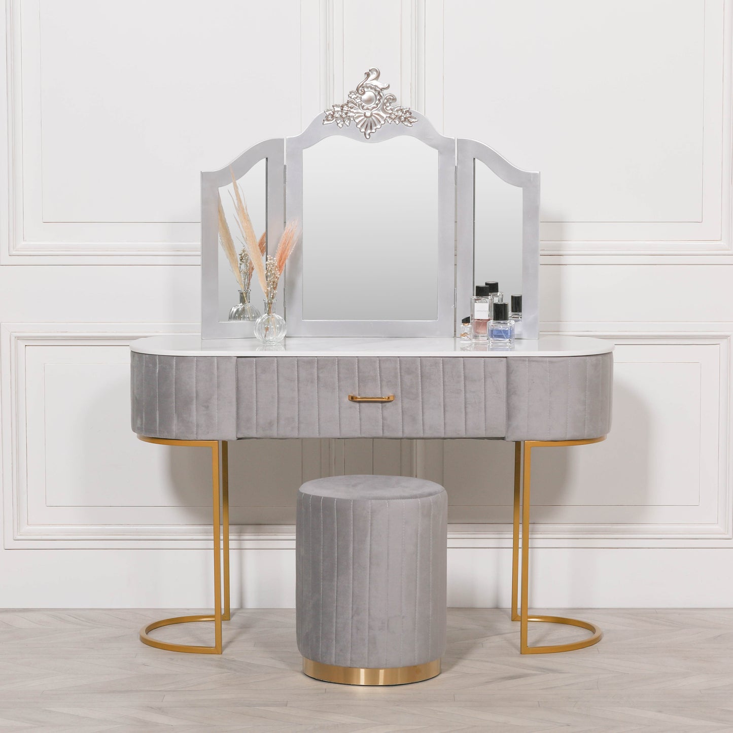 French Antique Silver Vanity Mirror - FWF741