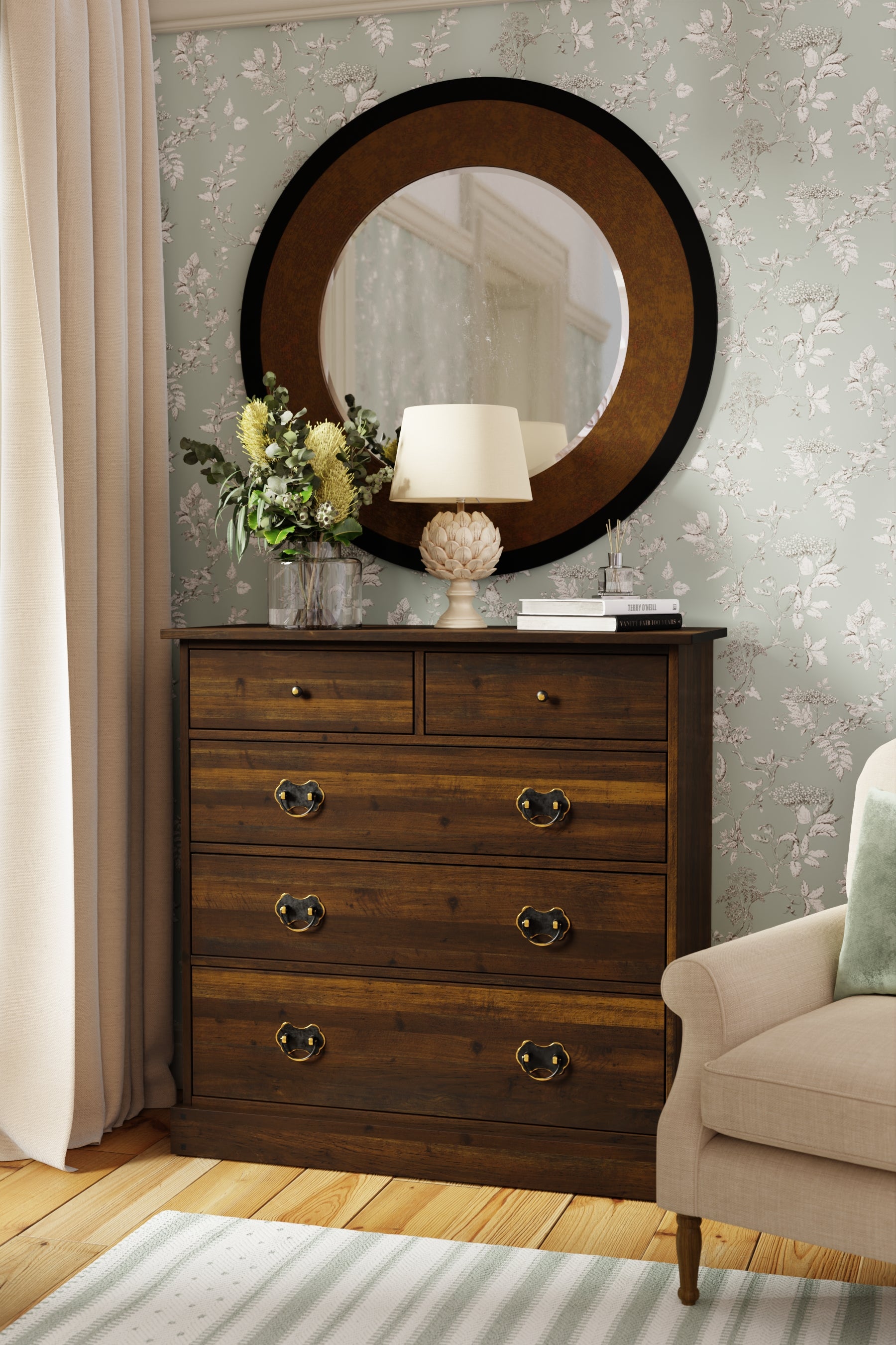 Laura Ashley Garrat 2+3 Drawer Chest in Dark Chestnut - 3561205 - White Bear Furnishings