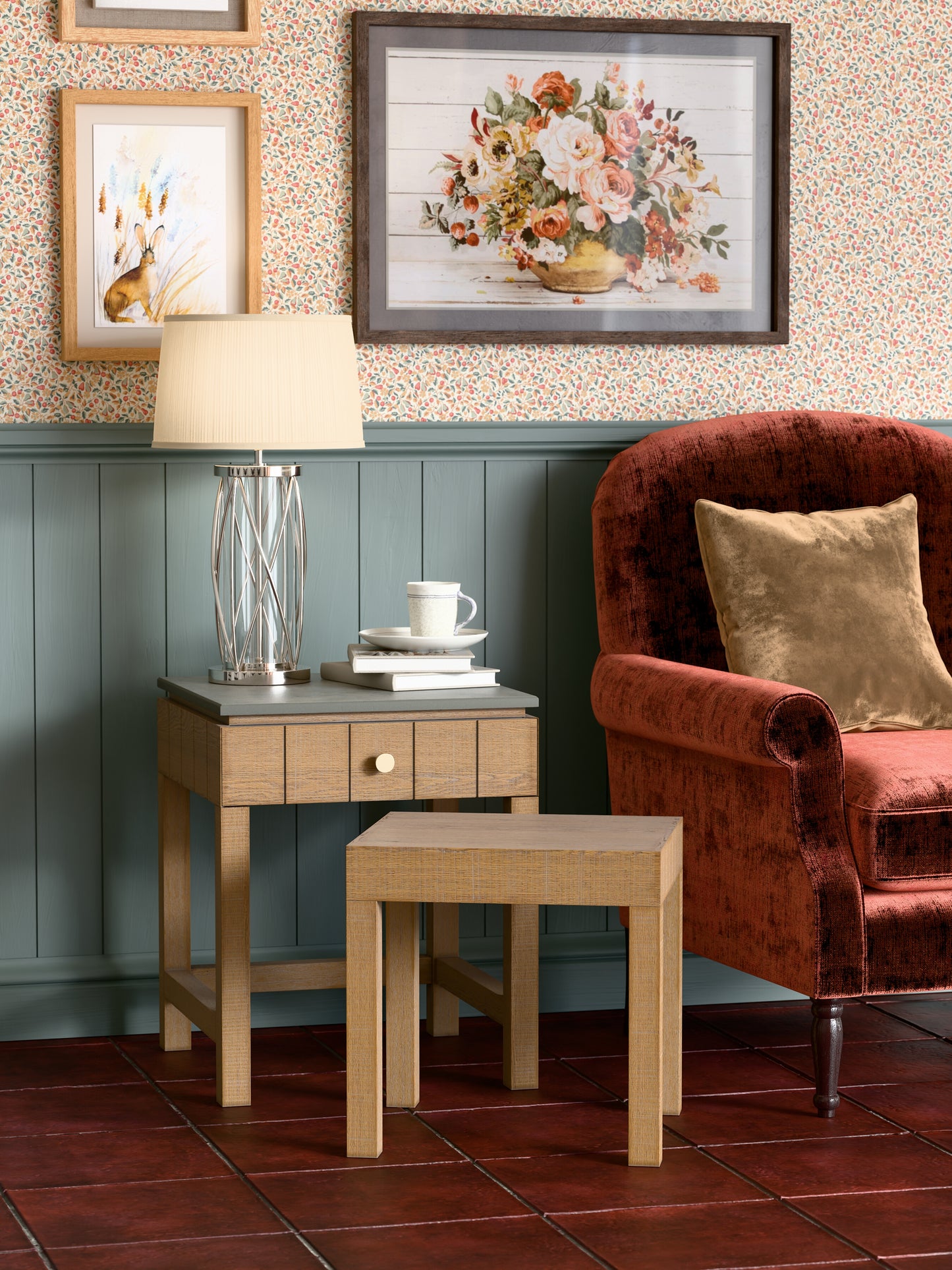 Laura Ashley Braystone Washed Oak 1 Drawer Nest of Tables - 3251007