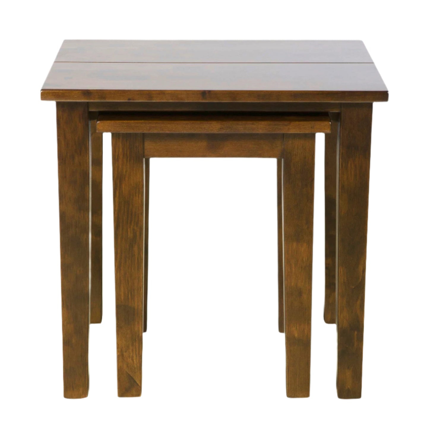 Set of two wooden nesting tables on a white background