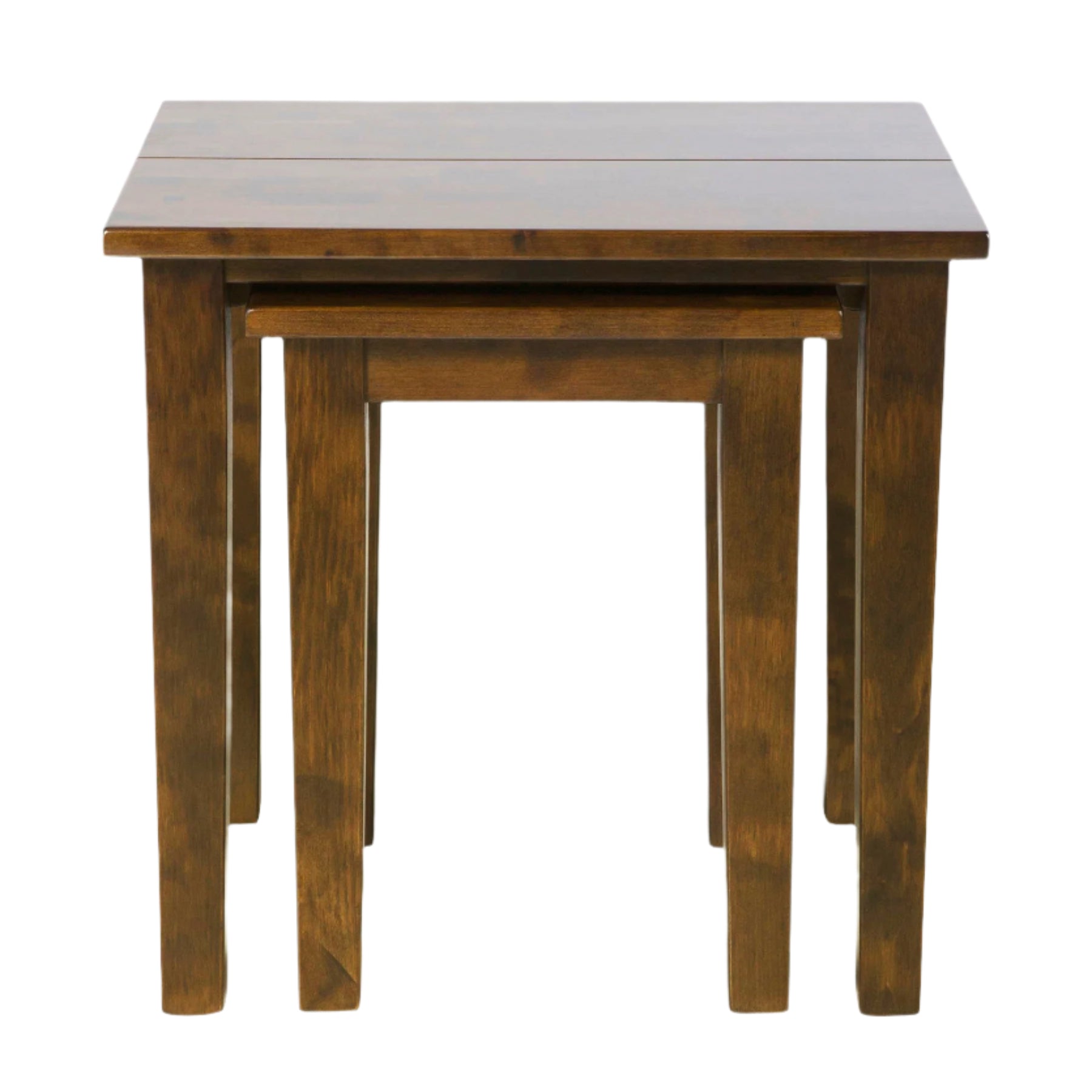 Set of two wooden nesting tables on a white background