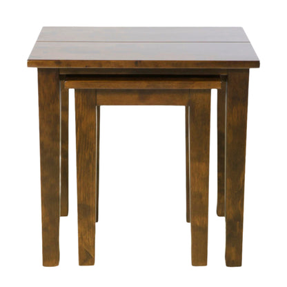 Set of two wooden nesting tables on a white background