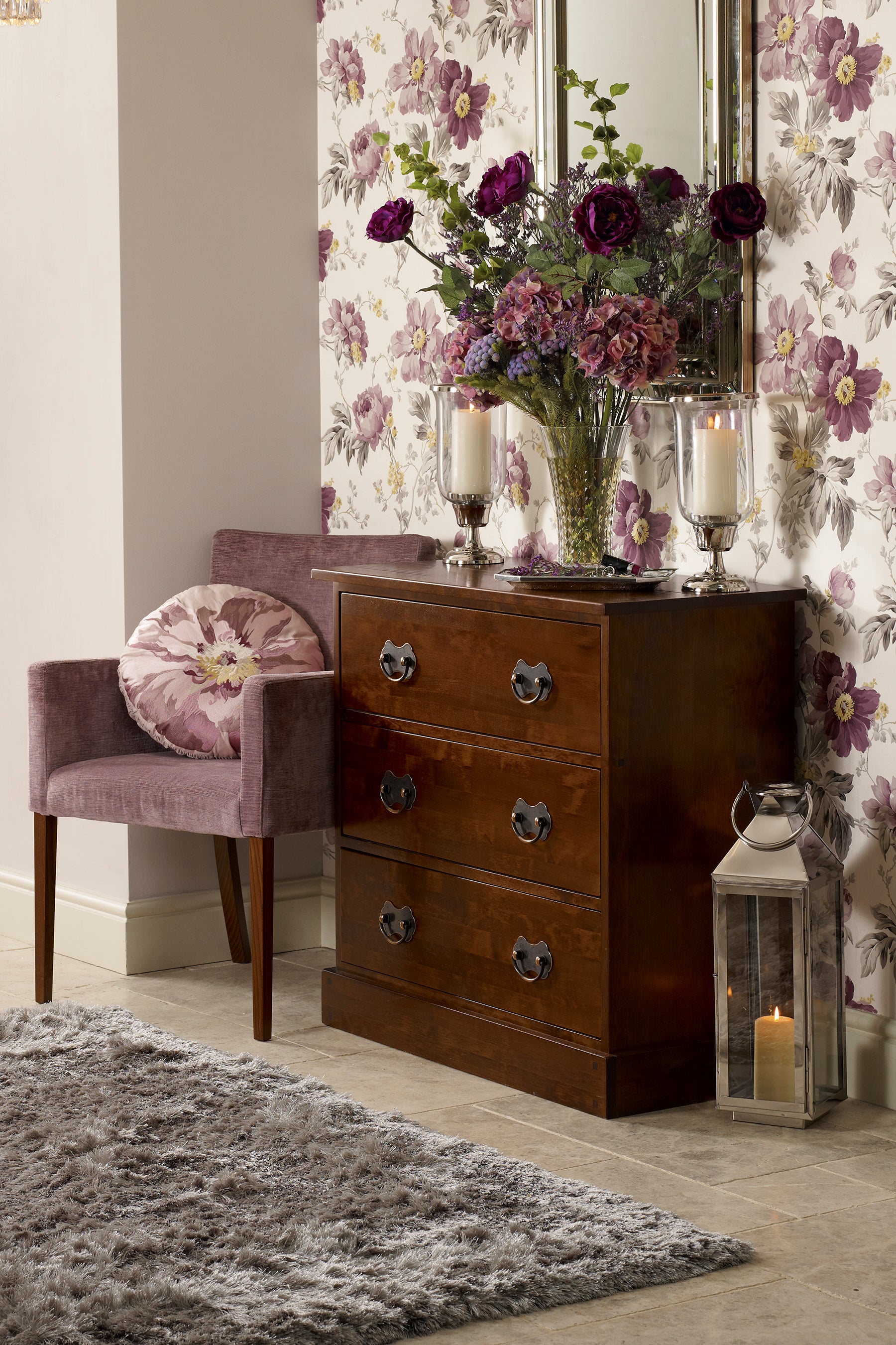 Laura Ashley Garrat 3 Drawer Chest in Dark Chestnut - 3553047 - White Bear Furnishings
