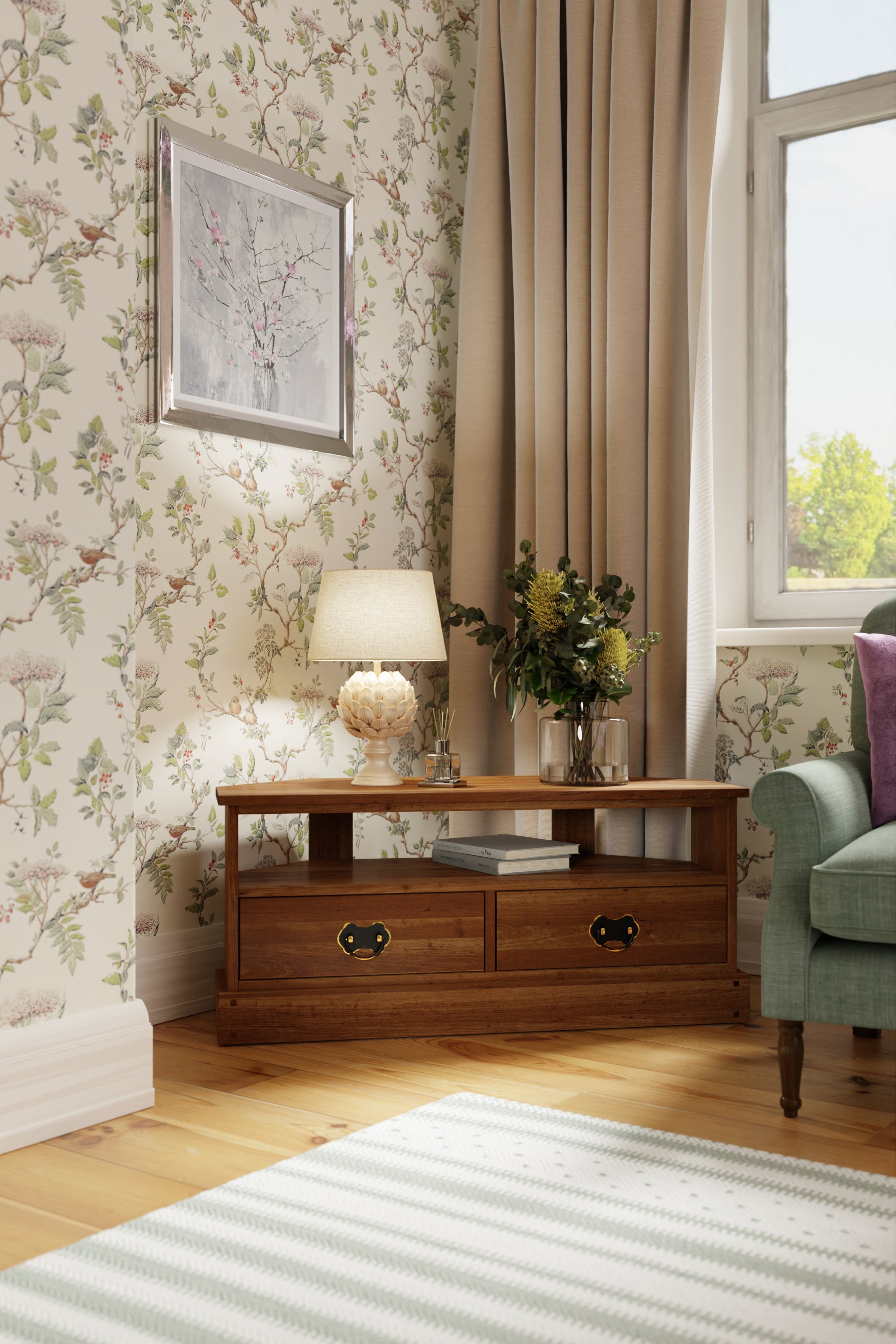 Laura Ashley Garrat 2 Drawer Corner TV Unit	in Honey - 3487365 - White Bear Furnishings