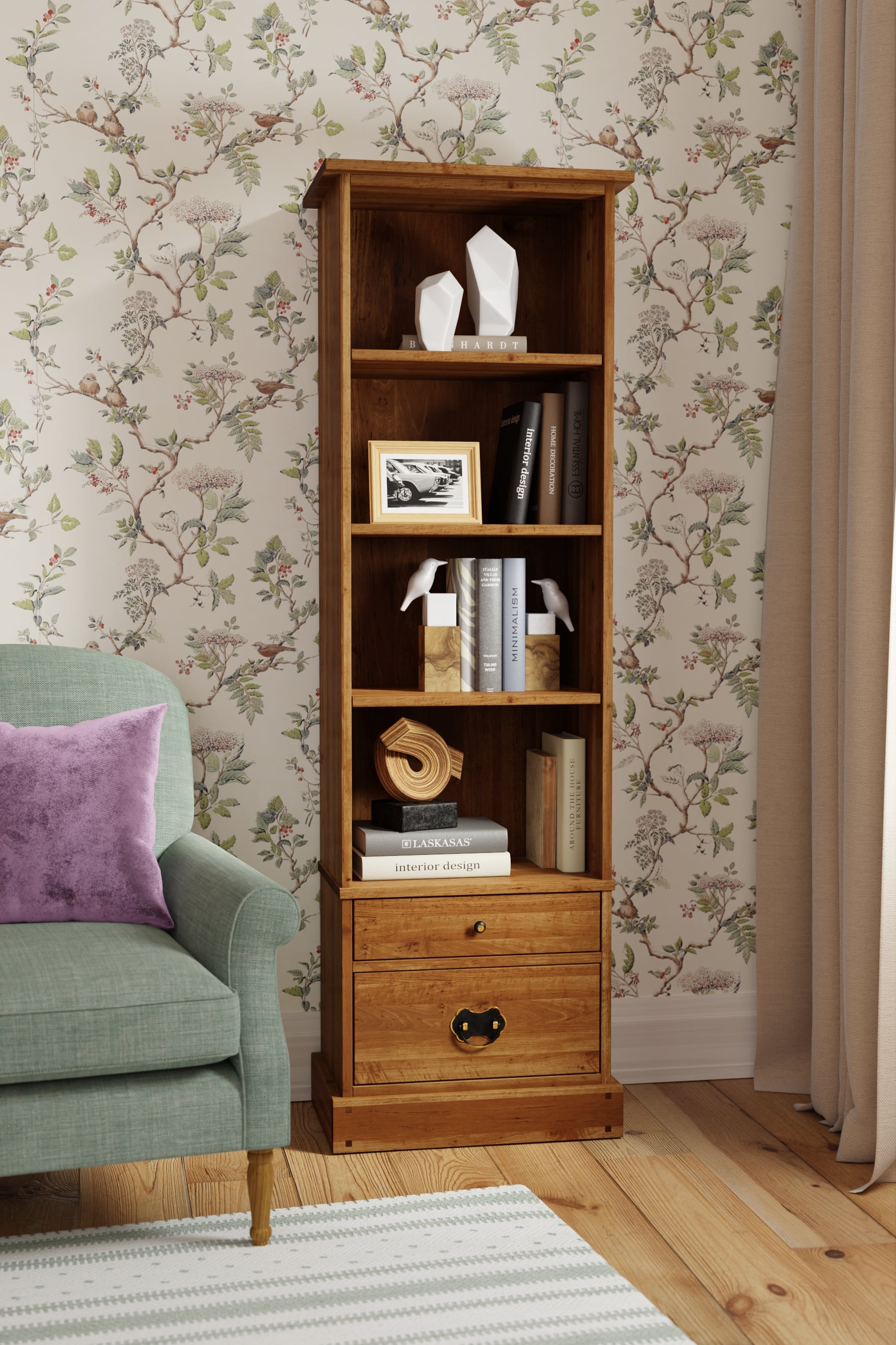 Laura Ashley Garrat 2 Drawer Single Bookcase in Honey - 3535419 - White Bear Furnishings