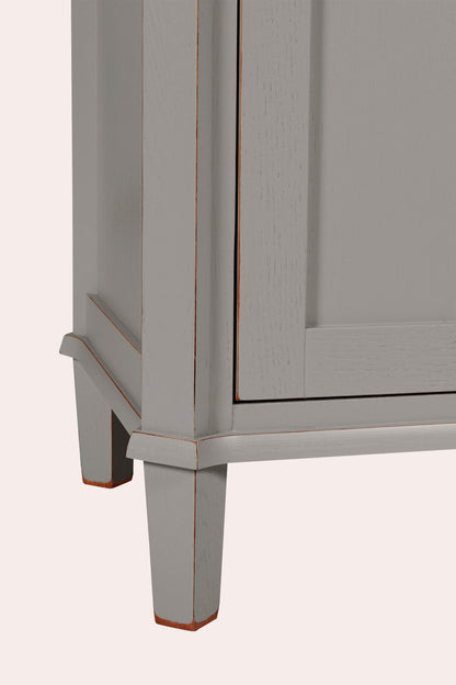Gray wooden cabinet with a smooth finish on a white background