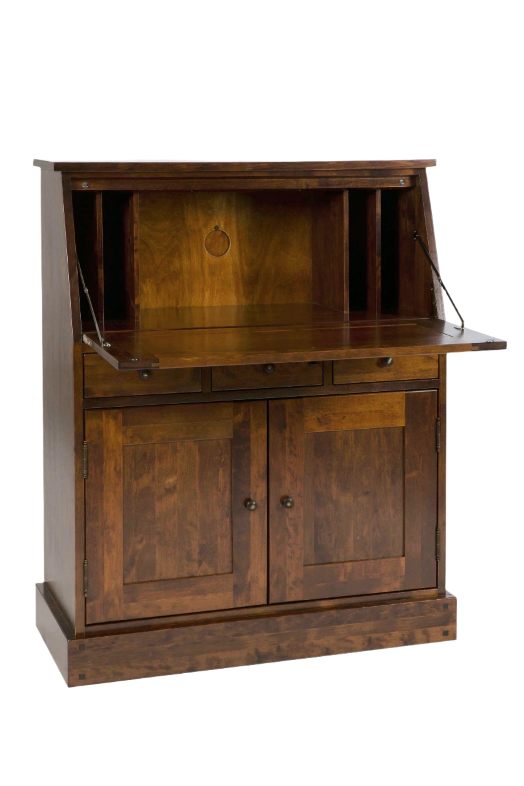 Wooden desk with a cabinet on a white background