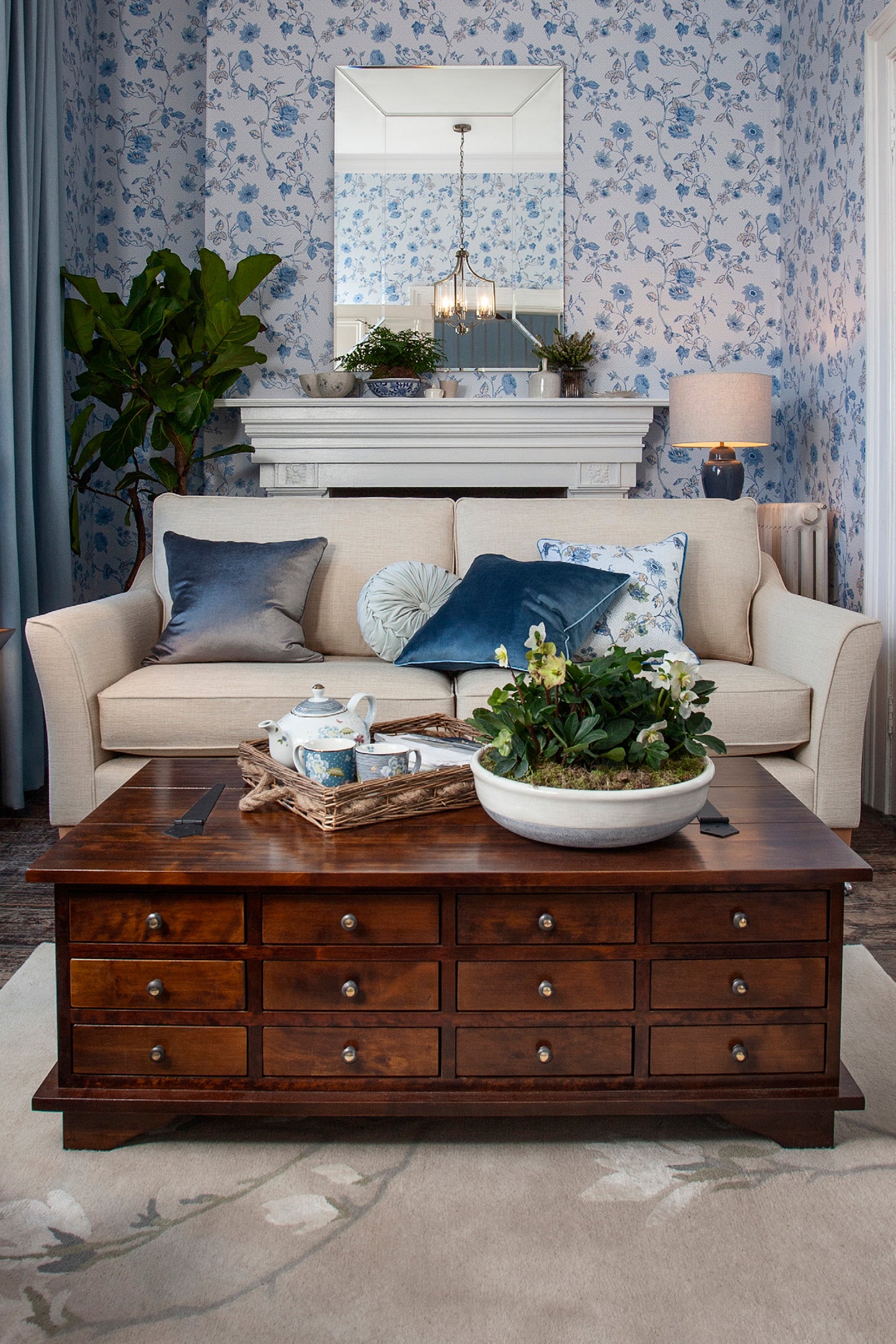 Laura Ashley Garrat 12 Drawer Coffee Table in Dark Chestnut - 1181890 - White Bear Furnishings