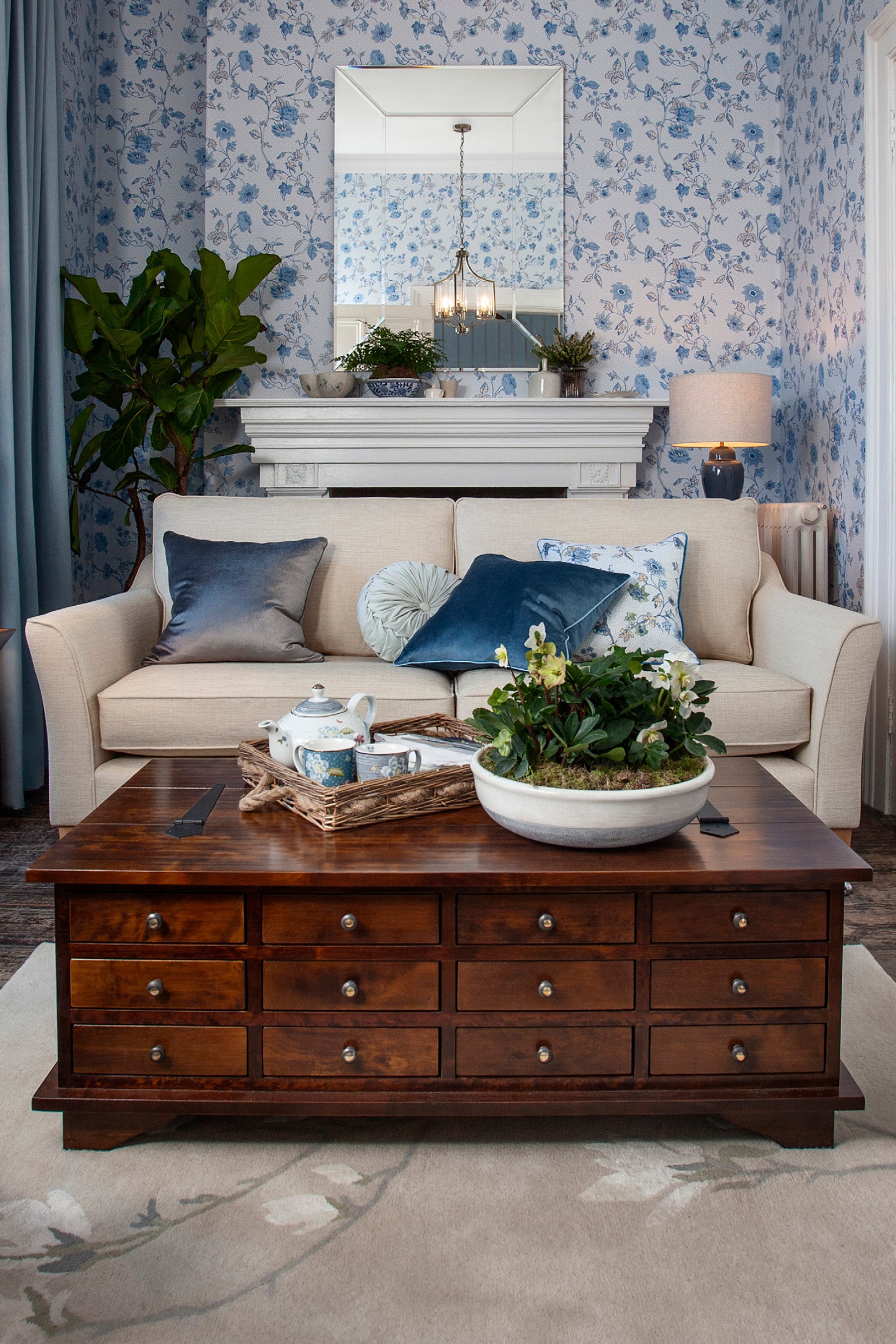 Laura Ashley Garrat 12 Drawer Coffee Table in Dark Chestnut - 1181890 - White Bear Furnishings