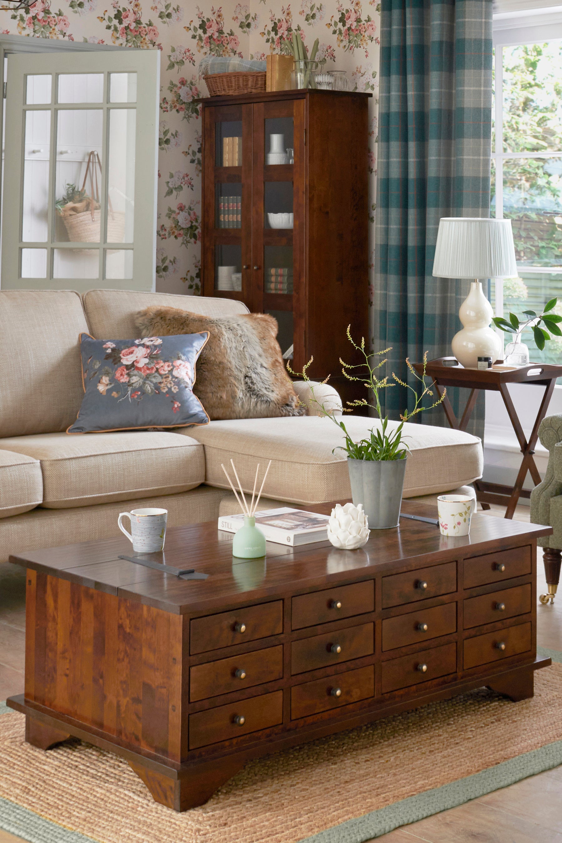 Laura Ashley Garrat 12 Drawer Coffee Table in Dark Chestnut - 1181890 - White Bear Furnishings