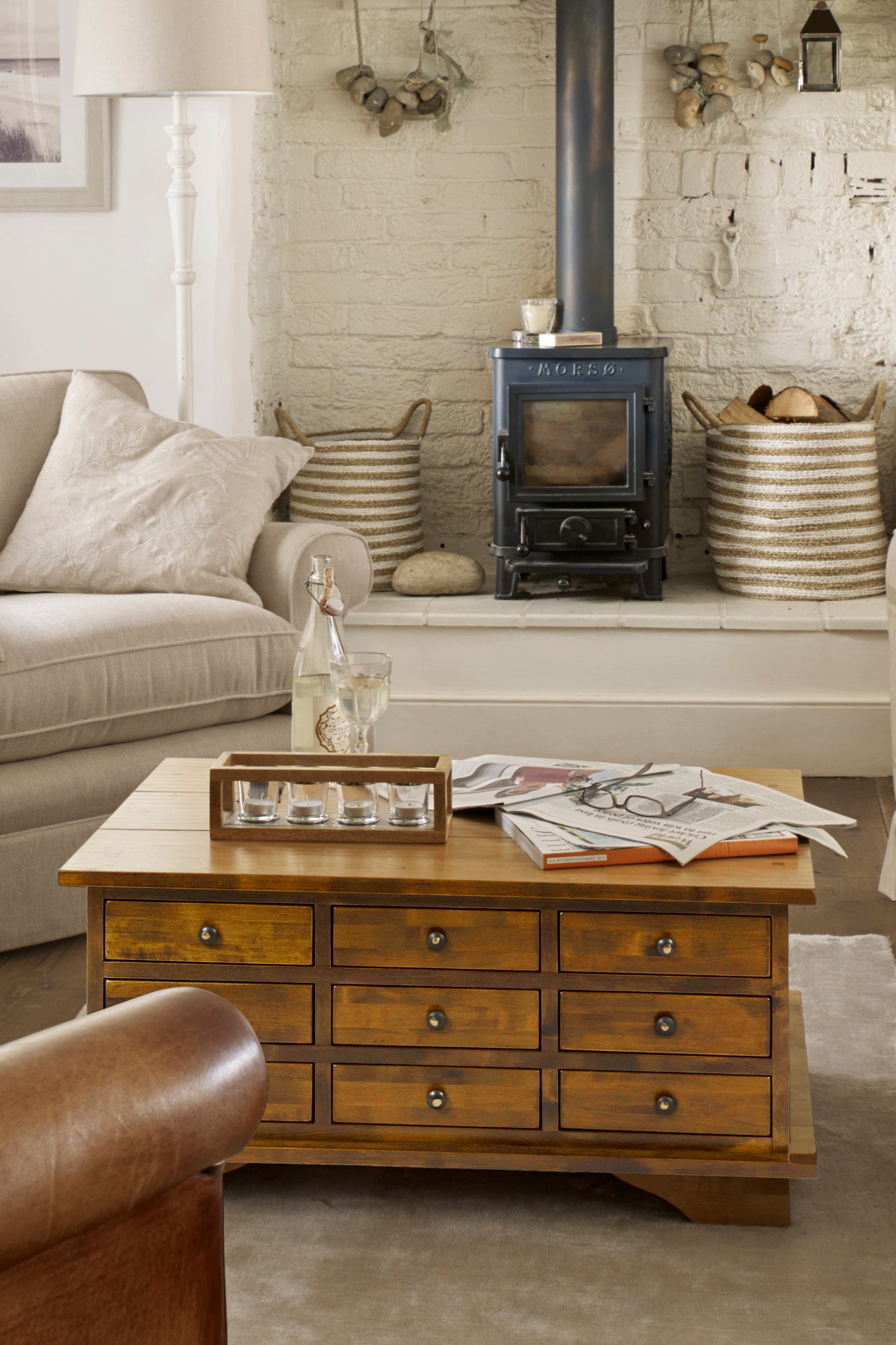 Laura Ashley Garrat 9 Drawer Coffee Table in Dark Chestnut - 1452697 - White Bear Furnishings