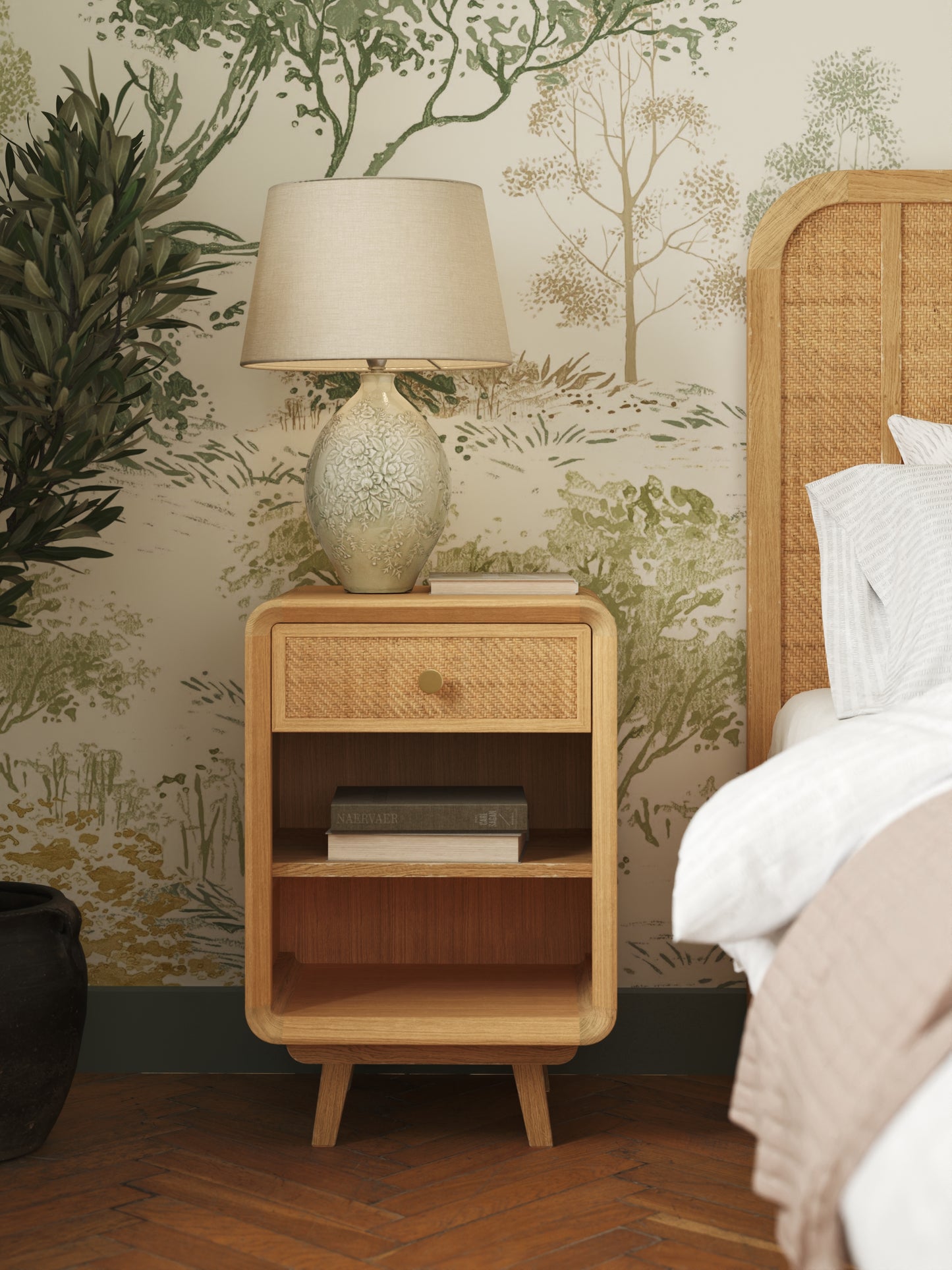 Laura Ashley Millen 1 Drawer Bedside Chest in Oak - 3331004