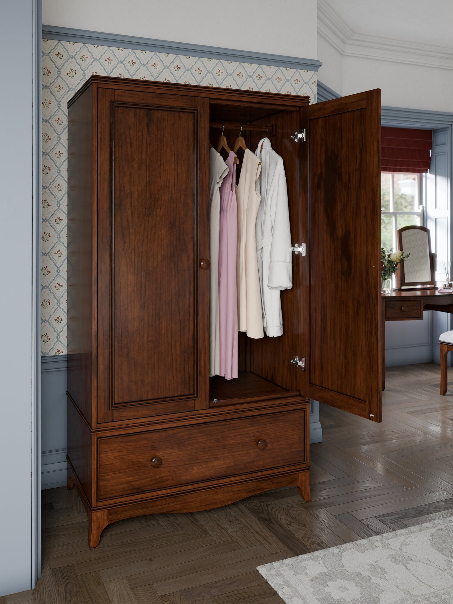 Laura Ashley Broughton 2 Door 1 Drawer Dark Wardrobe - 3506328 - White Bear Furnishings