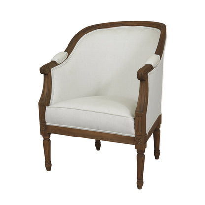 White armchair with wooden frame on a white background