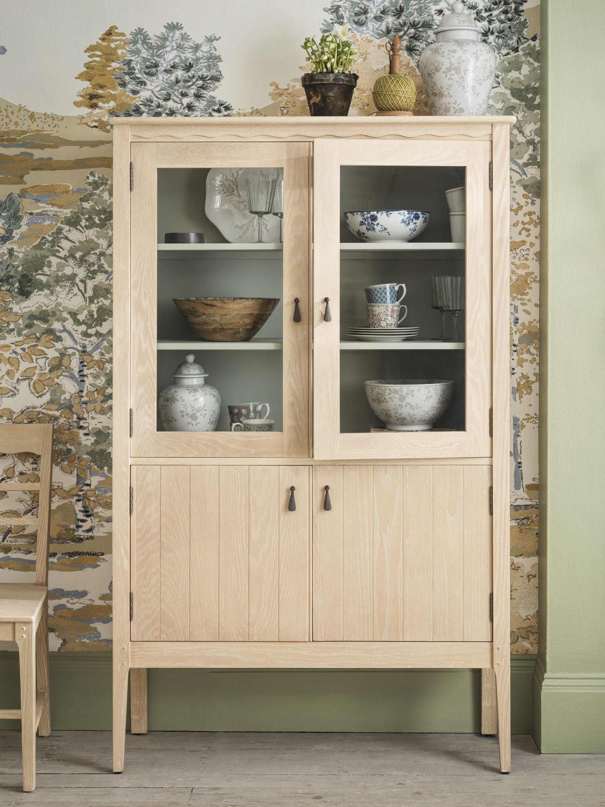 Laura Ashley Calford Washed Oak 4 Door Glazed Cabinet - 3271001 - White Bear Furnishings