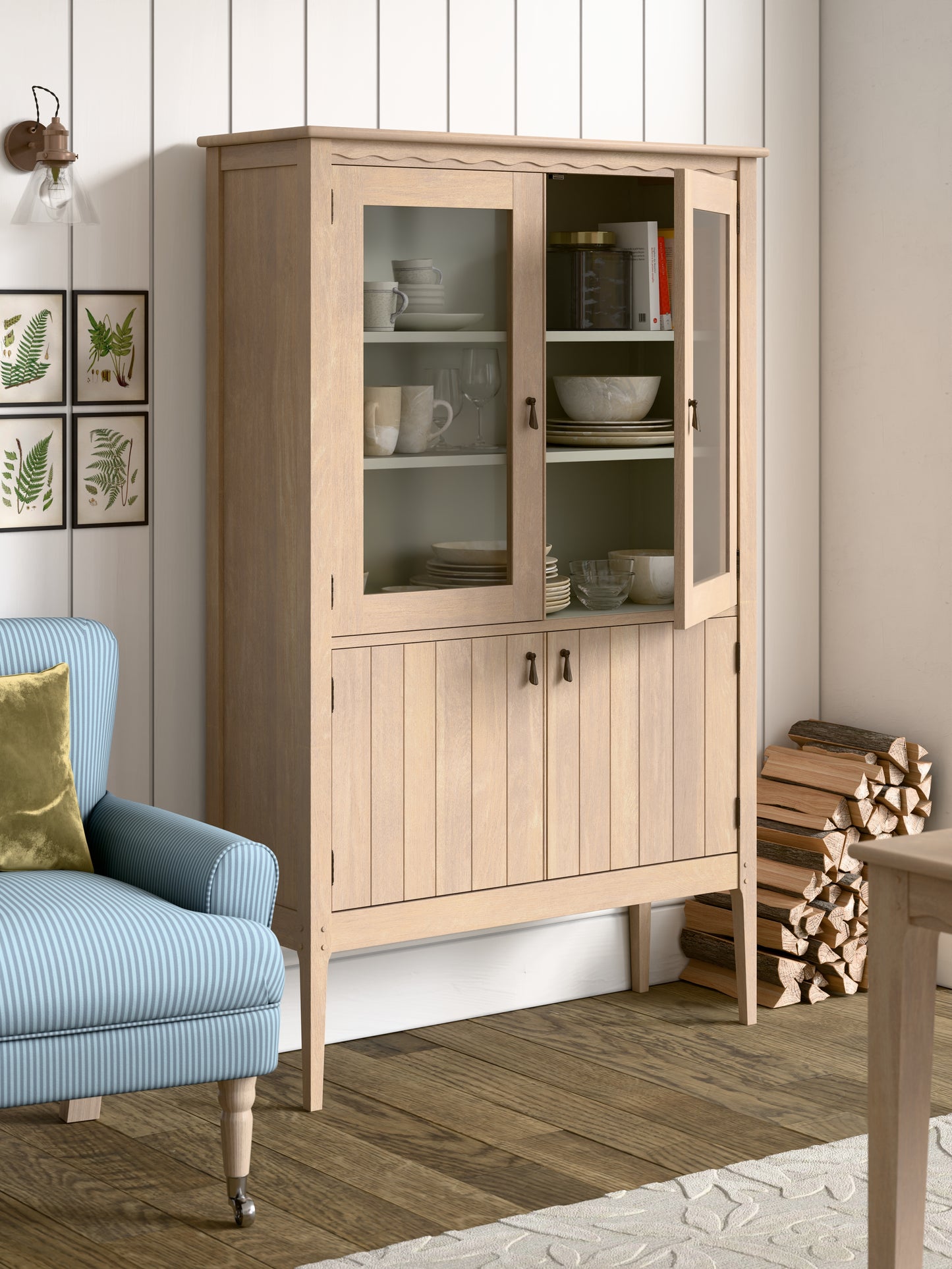 Laura Ashley Calford Washed Oak 4 Door Glazed Cabinet - 3271001 - White Bear Furnishings