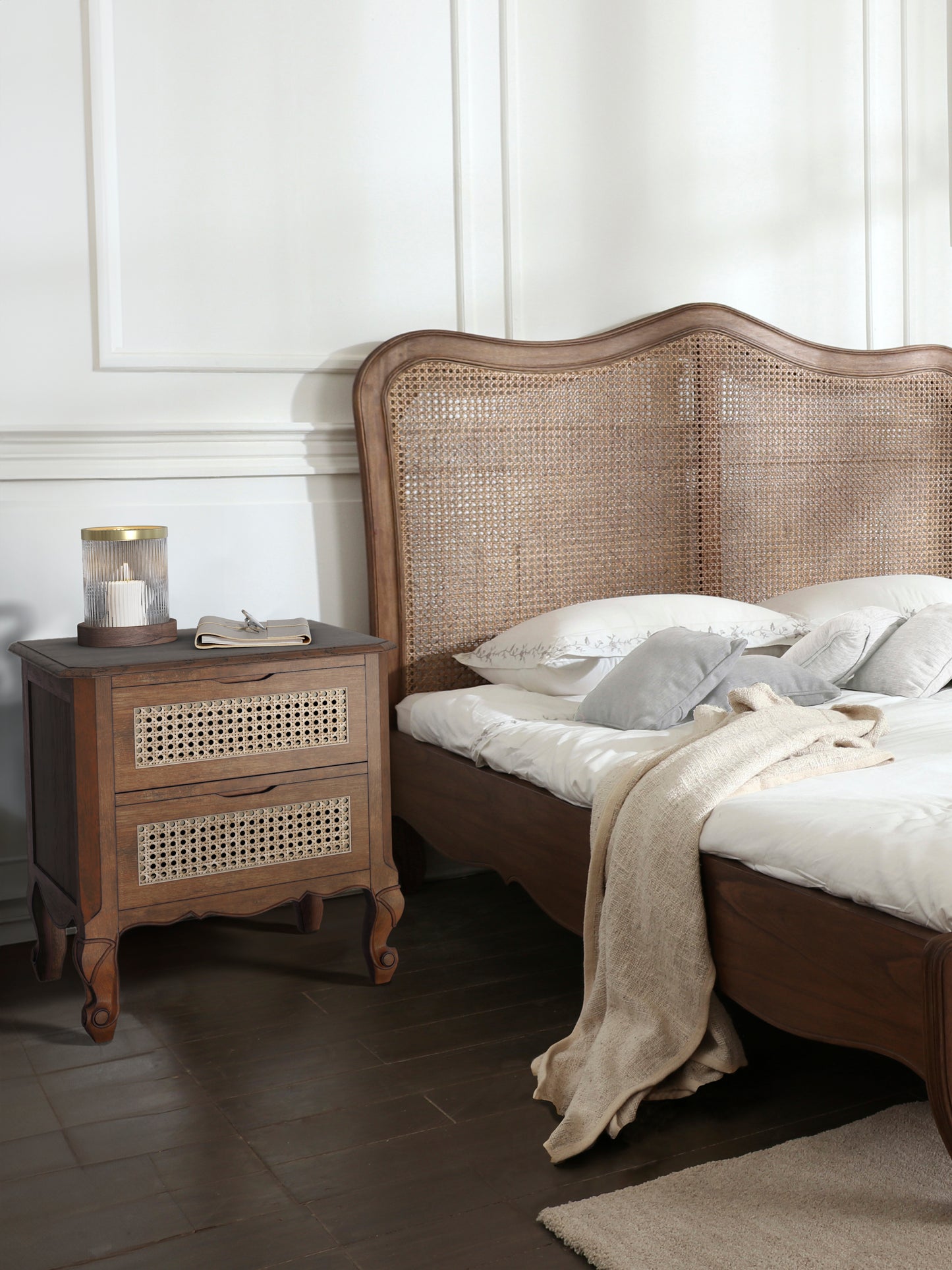 Laura Ashley Montpellier 2 Drawer Bedside Chest in Black, Walnut or Ivory