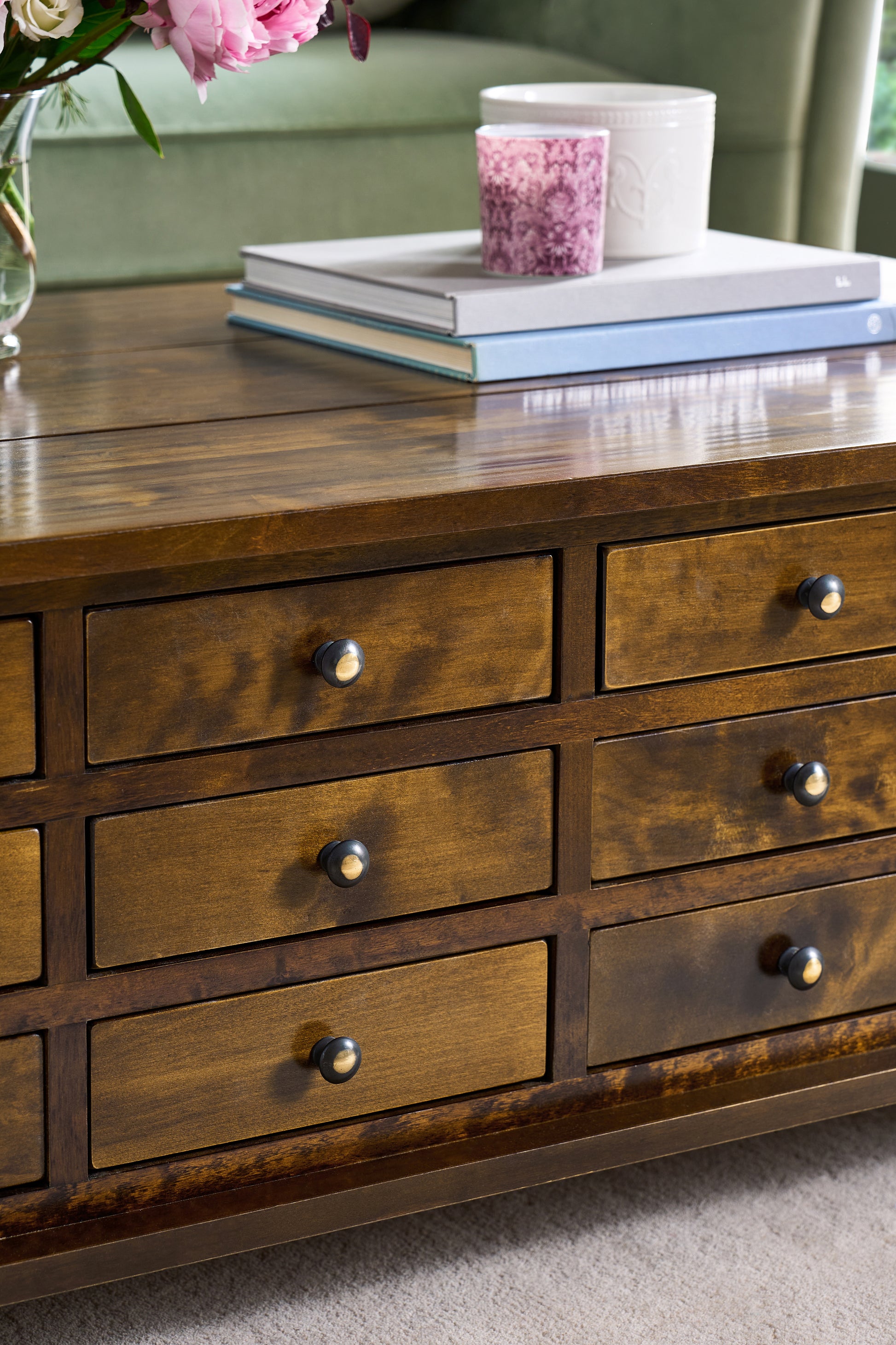 Laura Ashley Garrat 12 Drawer Coffee Table in Dark Chestnut - 1181890 - White Bear Furnishings