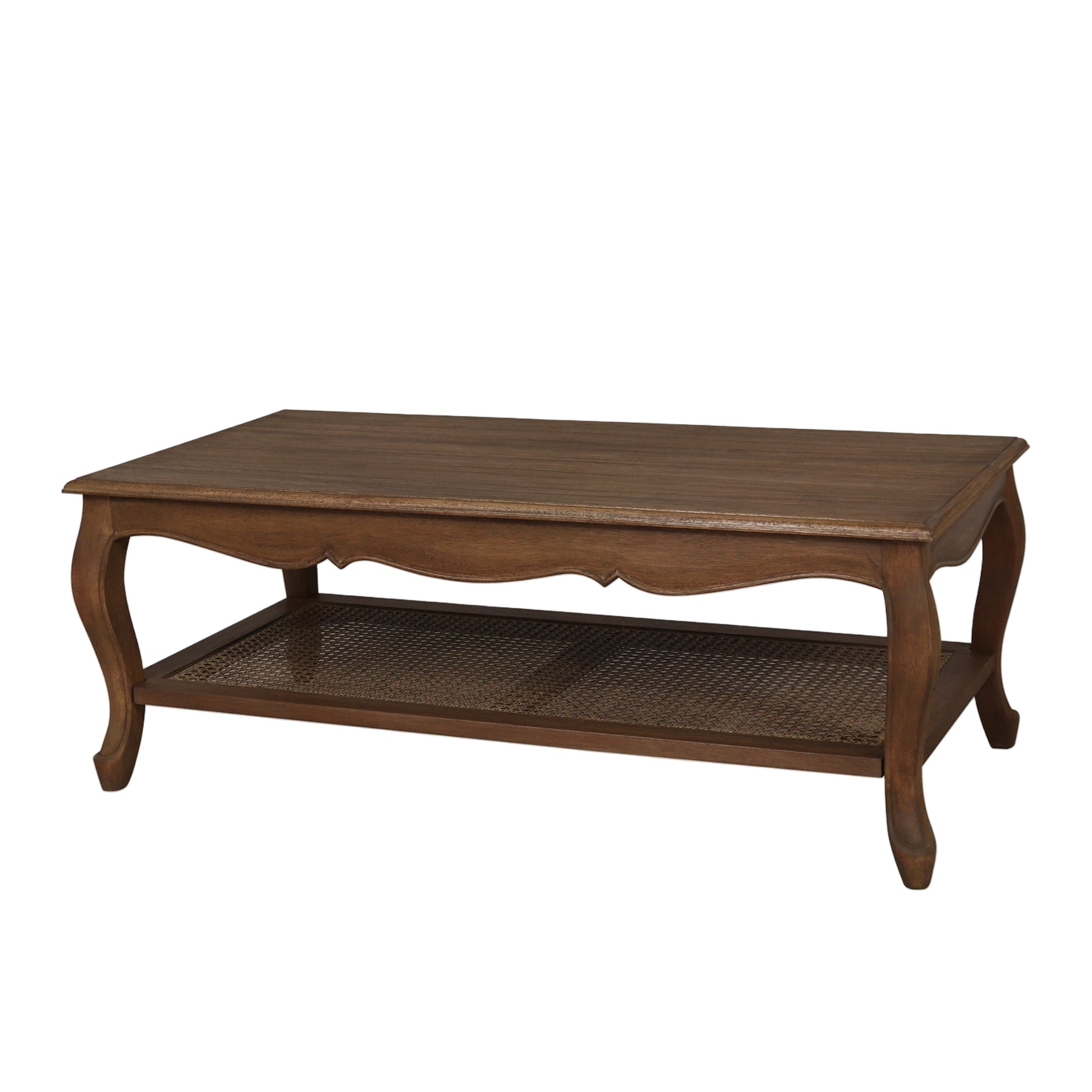 Wooden coffee table on a light pink background