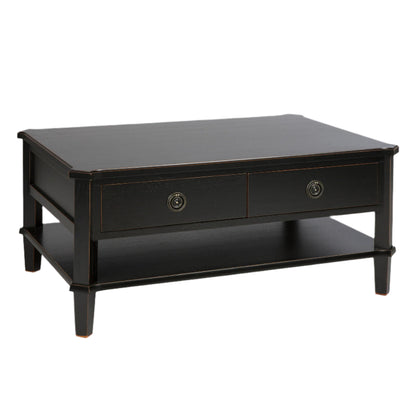 Black coffee table with a drawer on a white background