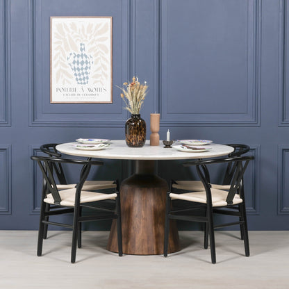 Handcrafted Acacia Wood & Natural Marble Round Dining Table - GMF990