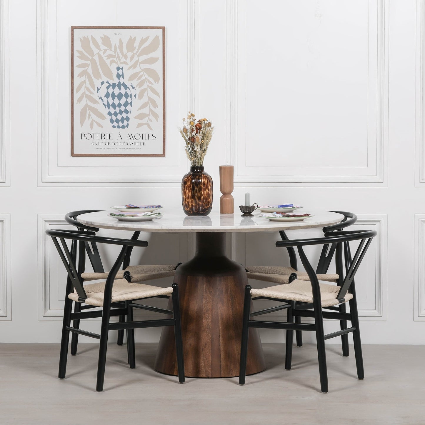 Handcrafted Acacia Wood & Natural Marble Round Dining Table - GMF990